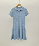 Short-Sleeved Knitted Dress Woman 2025 New College Style Polo Collar Slimming
