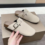 Head Slippers Female Couple Drag Wish Large Belt Buckle Decorated Roman Shoes Half Dragged Lazy Women Shoes