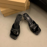 High-Heeled Slippers 2025 New Women's Summer Outside The Square Head Thin Heel Drag Bow Sandals