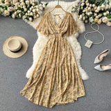 Zingj Wind Temperament Sweet Broken Flower V Collar Dress Beach Vacation Snow Spinning A Word Long