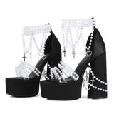 Y2k Millennial Spice Girls Lolita Pearl Size 47 Watertop Coarse High Heeled Women's