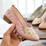Zingj Grain Bottom Side Heel Single Shoe Bag Embroidered Mary Jane Fashion Embroidered Cloth Shoes Thick Heel Women's
