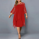 Women's Lace Splicing Seven-Sleeve Irregularly Sleeves Chiffon Dress