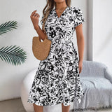 Shooting 2025 Spring And Summer Leisure V-Neck Button Bat Sleeve Flower Dress Women's