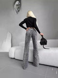 Explosion Water Wash Denim Thin Straight Trousers Retro Old High-Rise
