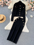 Winter Fashion Knitted Suits Women Slim Knit Vest+Elastic Long Skirt+Warm Cardigans 2025 OL Sweater Three Pieces Sets 211-0-Outfit