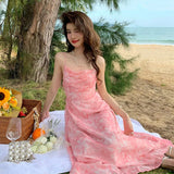 Zingj Temperament Sexy Dew Back Broken Flower Condole Belt Skirt Female 2023 Summer New Style Dozen Pull Collect Waist Thin Money Chiffon