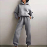Women's Pure Color Casual Fashion Trousers Thick Sports Hoodie Set