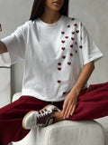 Spring And Summer New Trendy Printing Leisure Short-Sleeved Fashion 3D Love Sticker Round Tie Pure Color