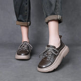 Layer Cowhed Thick Sole Casual Single Shoe Women 2025 Spring New Soft Bottom Round Head Tie Comfortable Women