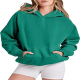 Hot Sales Loose Leisure Sleeve Hooded Solid Color Plus Velvet Lady's