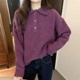 Collar Soft Waxy Solid Color Sweater Women's Autumn And Winter New Thin Loose And Lazy Warm