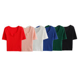 New Spring Style Open-Necked Half-Sleeved Sweater Shows Thin Solid Color Sweater