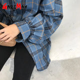 Autumn Woolen Plaid Blouses and Shirts for Women Casual Long Sleeve Elegant Shirt Female Winter Cotton Lady Tops