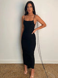 Elegant Bandage Spaghetti Strap Ruched Long Dress for Women Party Club Vestido Sexy Backless Draped Dresses