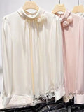 Zingj Temperament Shows Thin Three-Dimensional Flower Pure Color Set Jacket Female Spring New Long Sleeve Satin Simulation Silk