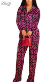 Pieces Women's Sets 2023 Summer Autumn Circle Print Blouse Shirt Women Suit Tops And Pants Set Two Piece Set