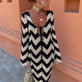 Women's Explosive Long-Sleeved Knitted Round Lace Hollow Long Dress Fashion Light