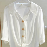 Shirts Women 2023 Summer Loose Casual Blouse White Women Buttoned Up Shirt Top Tied Waist Elegant Women Blouses