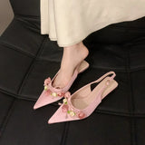 Spring And Summer New High-Heeled Shoes French Temperament Small Heels Sweet Flowers Fairy Wind After The Empty
