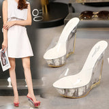Zingj Korean Thick Platform Ultra High Heel Sandals High Transparent Special Crystal Shoe Waterproof Platform 15CM Wedge Wedge Women's