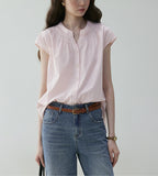 Round Collar Small Flying Sleeve Commuting Shirt Women 25 Summer French Loose Pressure Fold Design Sense Casual Good-Looking