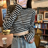 Zingj Color Striped Long-Sleeved T-Shirt Female Autumn 2024 New Casual Look Thin With A Bottom Shirt Short Student