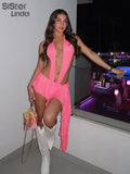 Trend Tassel Mini Dresses Women Sleeveless Backless Halter Deep V-Neck Bodycon Skirts Female Vacation Party
