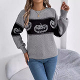 And Winter Live Halloween-Themed Pumpkin Head Bumpy Long-Sleeved Sweater Women's
