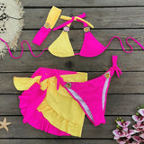 Solid Color Splicing Three-Point Bikini Short Skirt Three-Piece Split Swimsuit Women 2025