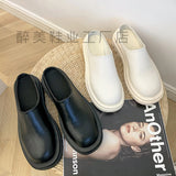 Bottom Baot Head Half Slippers Women Round Head Casual Leather Shoes Wearing Muller Shoes Slope And