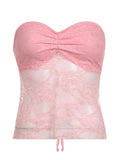 Lace See through Backless Tie Up Bandeau Top- Outfit