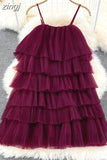 Cascading Ruffle Mesh Spaghetti Strap Mini Dress Women Purple/Green/Pink Sleeveless A-Line Vacation Beach Vestidos