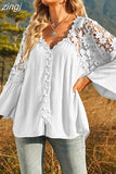 Hollow Out Crochet Lace Shirt 2023 Fashion Women Tops Solid V-neck Shirts Flare Sleeve Loose Blouse Casual Blusas