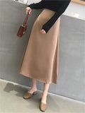 Women Elegant Office Lady Quality Glossy Satin Skirt Plain Shiny Fashion Solid High Waist Female