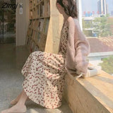 Women Floral Long A-line S-3XL Elegant Ladies Simple Flounced Edge Sweet Korean Maiden Summer Breathable Inside Strap