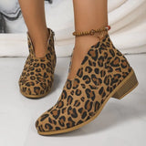 And Winter Leopard Tude Square Root Short Boots Side Zipper Round Head V Mouth Velvet Face Naked Boots