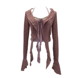 Shooting Pure Lust Style Set Hanging Neck Lace Hollow Sling Sling Vest + Short Lotus Leaf Side Shirt