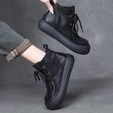 Layer Of Cow Skin Retro Thick-Bottomed Short Boots Women Autumn And Winter New Soft Bottom Low-Bore Martin Boots Casual Leather