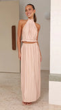 Zingj Years Of Fashion New Hot Girls New Neck Hanging Back Sexy Lace-Up Suit Pleated Dress