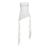 Free Mail] Irregular Lotus Leaf Side Atmosphere With A Feeling Of Breast-Scared Waistsuit For Women Wearing Niche Ribbon Wrapped
