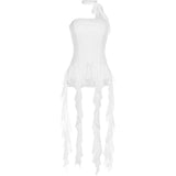 New Pure Hottie Wind Lotus Side Splicing Ribbon Braid Vest Woman Slimming Irregular