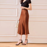 Satin Half Body Skirt Word Female Bright Face Show Thin Simulation Silk High Waist Half Body Long Skirt Silky Fish Tail Swing Half