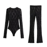 Zingj New Lace Onesie Slit Design Leggings Suit