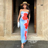 Zingj Women's New Sexy Strapless Print Bag Hip Slit Dress Children By The