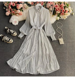 Shirt Collar Wave Dot Dress Spring And Autumn New Gentle Wind Temperament To Close The Waist Of The Big Folded Fork