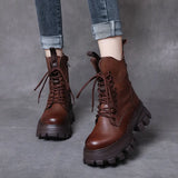 Layer Of Cow Skin Leather Pine Cake Foam Thick Base Lightweight Martin Boots Women Autumn And Winter Engren Wind Height Locomotive Boots Single