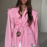 Jacket Female High Sense 2025 Spring And Autumn Women's Temperament Commuting Waist Tie Cushion Shoulder Suit