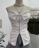 Shooting Hottie Retro Tender With Chest Pad Wrapped Bra Zipper Design Smear Bra Vest Short Sleeveless Top