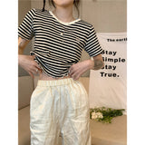 Zingj Striped Short-Sleeved T-Shirt Female Ins Tide Summer 2024 New Korean Version Design Sense Slim Short Student